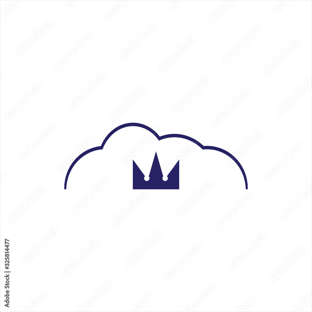 cloud king line with blue crown logo design vector template