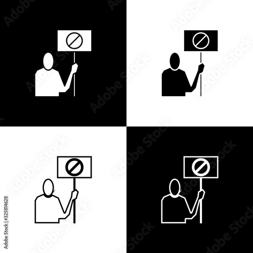 Set Nature saving protest icon isolated on black and white background. Earth planet protection, environmental issues demonstration. Vector Illustration