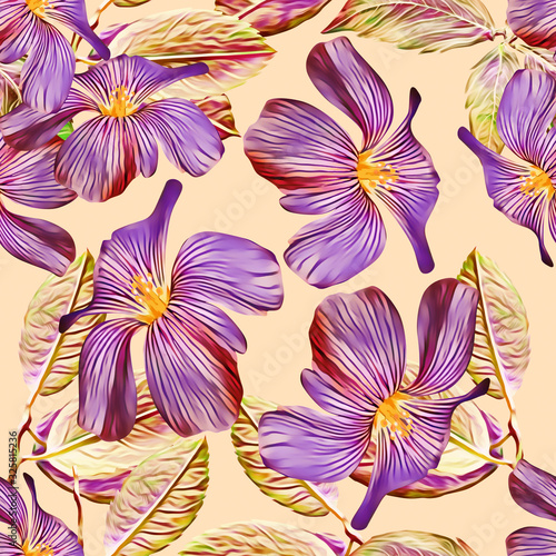 Purple flowers seamlesss pattern  watercolor illustration.