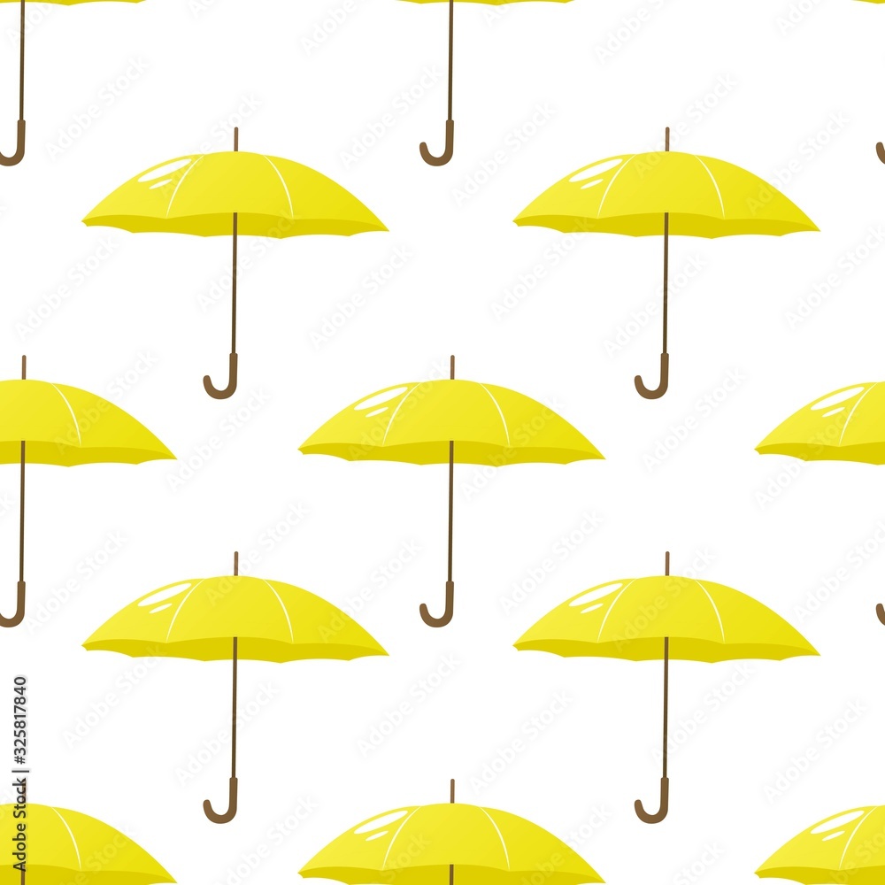 pattern of yellow umbrellas. Style. Symbol of comfort. Vector illustration of a falling umbrella