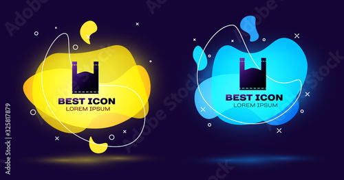 Black Plastic bag icon isolated on blue background. Disposable cellophane and polythene package prohibition sign. Set abstract banner with liquid shapes. Vector Illustration