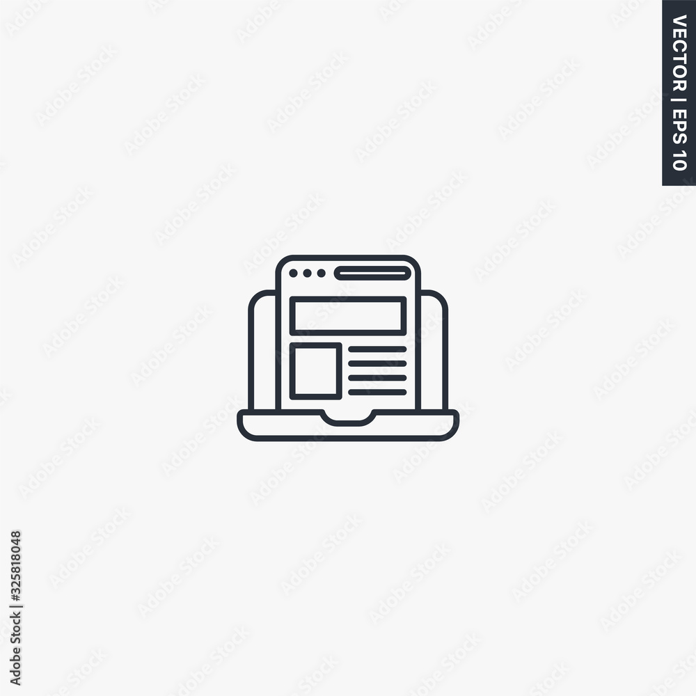 Web browsing on laptop, linear style sign for mobile concept and web design Web browsing on laptop, linear style sign for mobile concept and web design