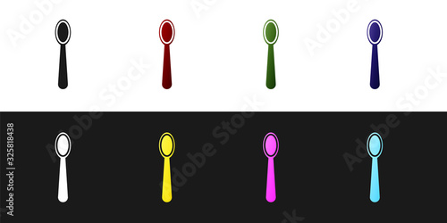 Set Disposable plastic spoon icon isolated on black and white background. Vector Illustration
