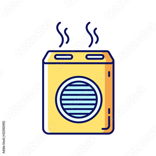 Modern air filter blue and yellow RGB color icon. Humidifying household appliance, water evaporator, home air purifier, room climate regulating equipment. Isolated vector illustration