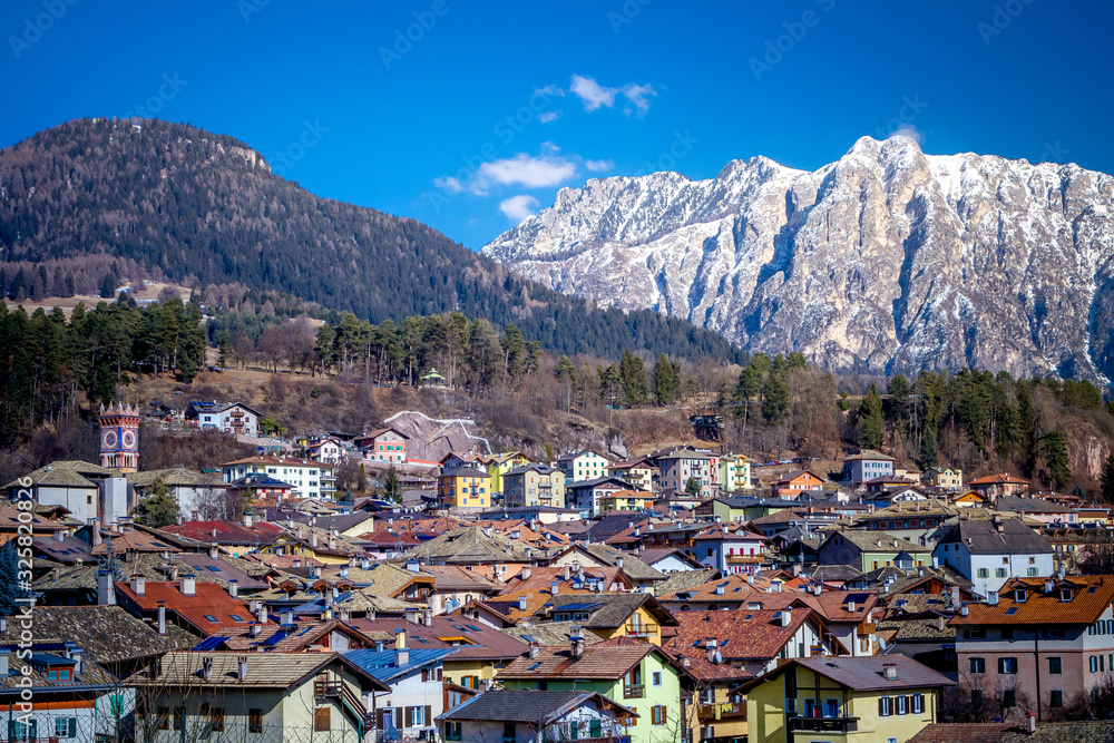 Winter Cityscape of Cavalese, Val di Fiemme, Trentino Alto Adige, Italy, Europe
