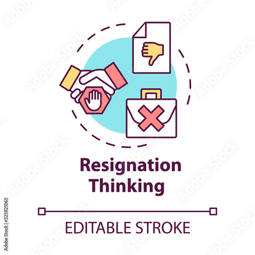 Resignation thinking concept icon. Failure at work. Corporate conflict. Dismissed from position. Burnout symptom idea thin line illustration. Vector isolated outline RGB color drawing. Editable stroke