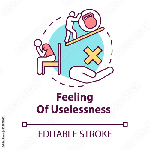 Feeling of uselessness concept icon. Stressed employee. Loneliness and solitude. Burnout symptom idea thin line illustration. Vector isolated outline RGB color drawing. Editable stroke