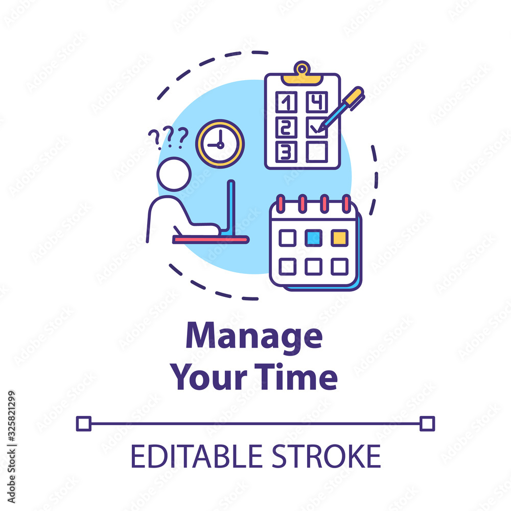 Manage your time concept icon. Demanding labor. Control project. Planning and scheduling. Avoid burnout idea thin line illustration. Vector isolated outline RGB color drawing. Editable stroke