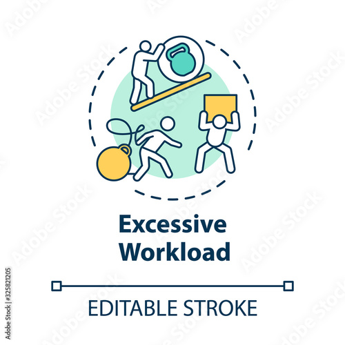 Excessive workload concept icon. Overwhelmed workaholic. Difficult work. Desperate clerk. Burnout cause idea thin line illustration. Vector isolated outline RGB color drawing. Editable stroke