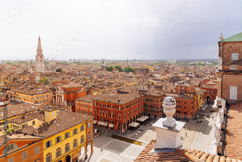Ghirlandina tower from top of Military Academy Palace in Piazza Roma. Modena, Emilia Romagna, Italy photo