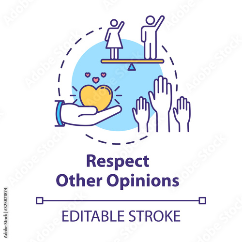 Respect other opinions concept icon. Understand and accept friends. Social relationship skill. Being respectful idea thin line illustration. Vector isolated outline RGB color drawing. Editable stroke