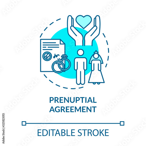 Prenuptial agreement turquoise concept icon. Family planning. Contract for married couple. Notary service idea thin line illustration. Vector isolated outline RGB color drawing. Editable stroke