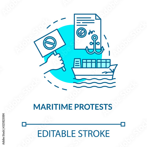 Maritime protest turquoise concept icon. Boat problem in port. Cargo damage. Notarized paper. Notary service idea thin line illustration. Vector isolated outline RGB color drawing. Editable stroke