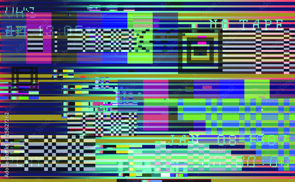 TV screen with VHS flicker effect, glitch artifacts. Retrofuturistic