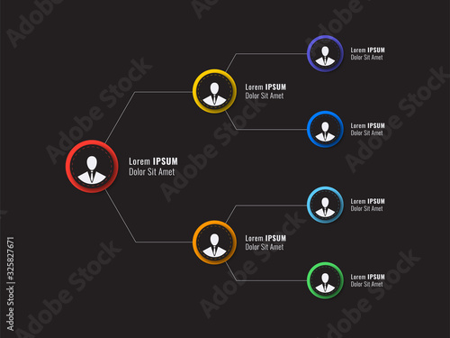 organizational structure of the company. business hierarchy infographic elements on a black background. multi-level corporate management scheme
