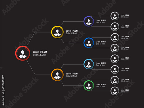 organizational structure of the company. business hierarchy infographic elements on a black background. multi-level corporate management scheme