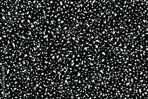 Vector background. Texture of old pattern in black and white colors. It consists of chips of marble, quartz, granite, poured with a cementitious binder