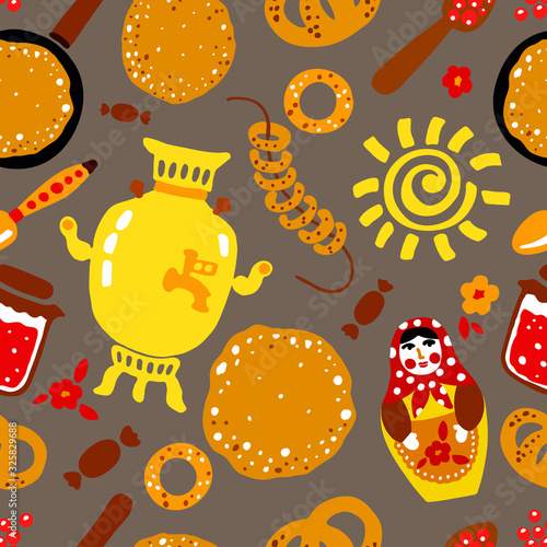 Seamless pattern Russian holiday Maslenitsa