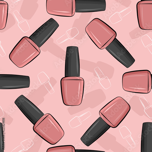 Seamless pattern nail polish bottle in gray and pink colors. Texture for banner, flyer, poster or print, websites, web design, mobile app on white background.