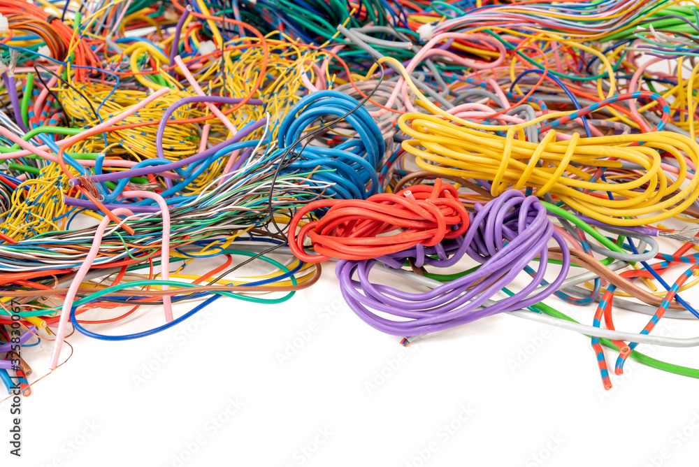Recycling industry cable waste on white background Recycling industry cable waste on white background