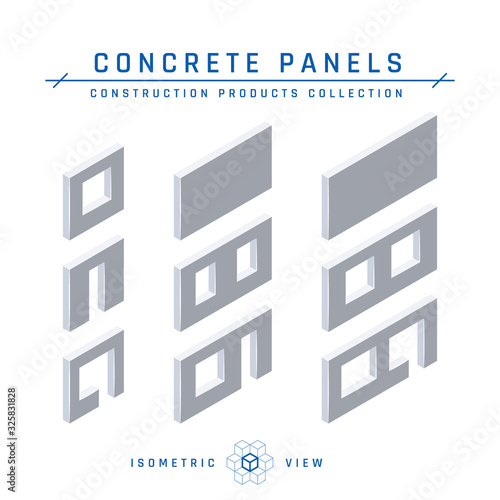 Concrete panels in isometric view, vector icons