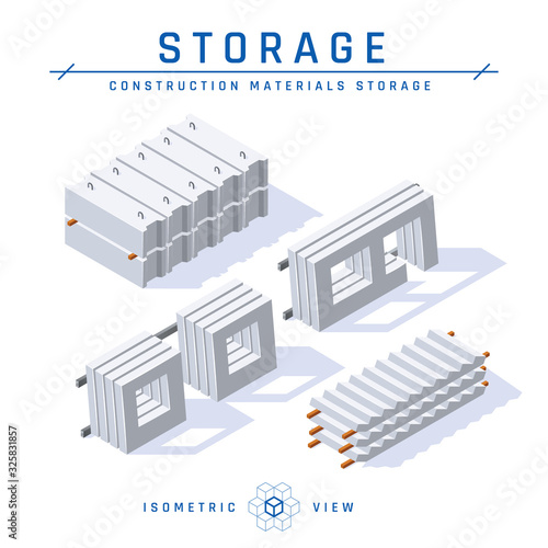 Concrete panels in isometric view, vector icons
