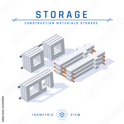 Concrete panels in isometric view, vector icons