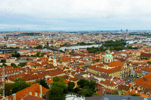 arerial view of the roofs of Prague old town © Tomtsya