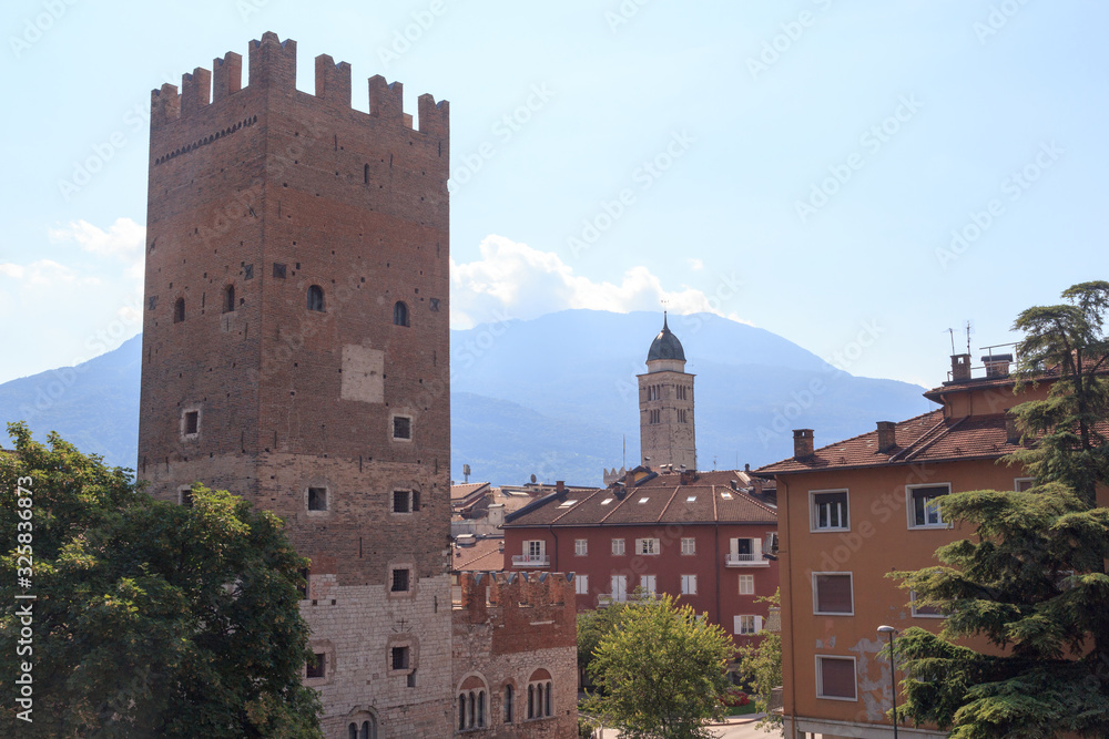 Tower Torre Vanga and Church of Santa Maria Maggiore bell tower in Trento, Italy