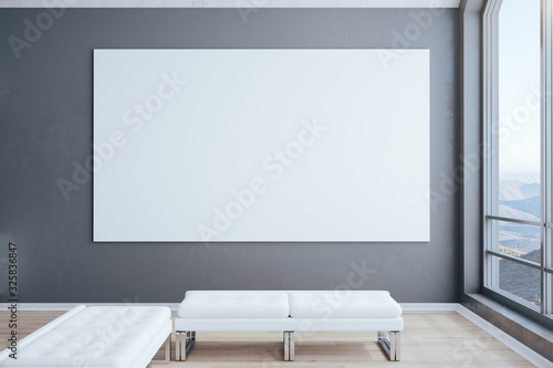 Minimalistic attic interior room with blank poster