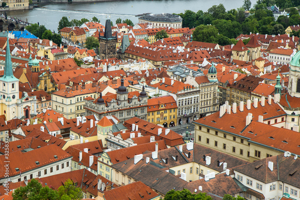 arerial view of the roofs of Prague old town
