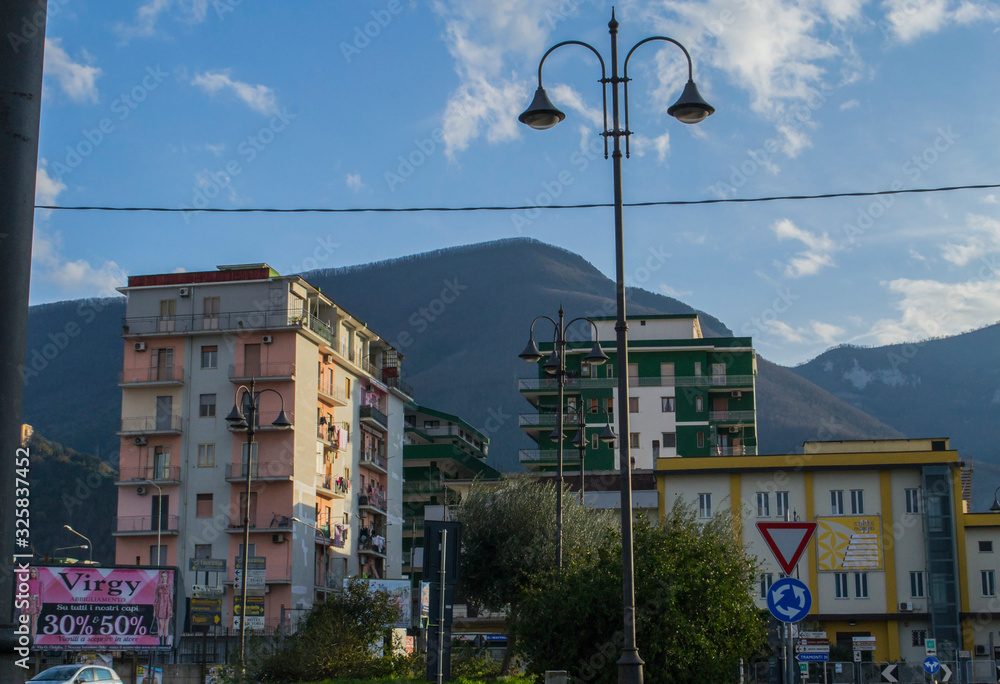 view of the mountains and streets with houses in Italy