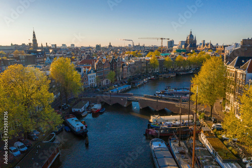 Photography Amsterdam skyline in historical area, Amsterdam, Netherlands