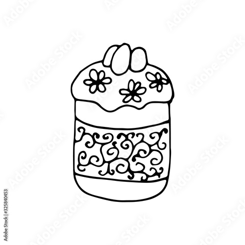 Hand drawn easter cake, bread. Doodle vector illustration in cute style. Element for greeting cards, posters, stickers and seasonal design. Isolated on white background