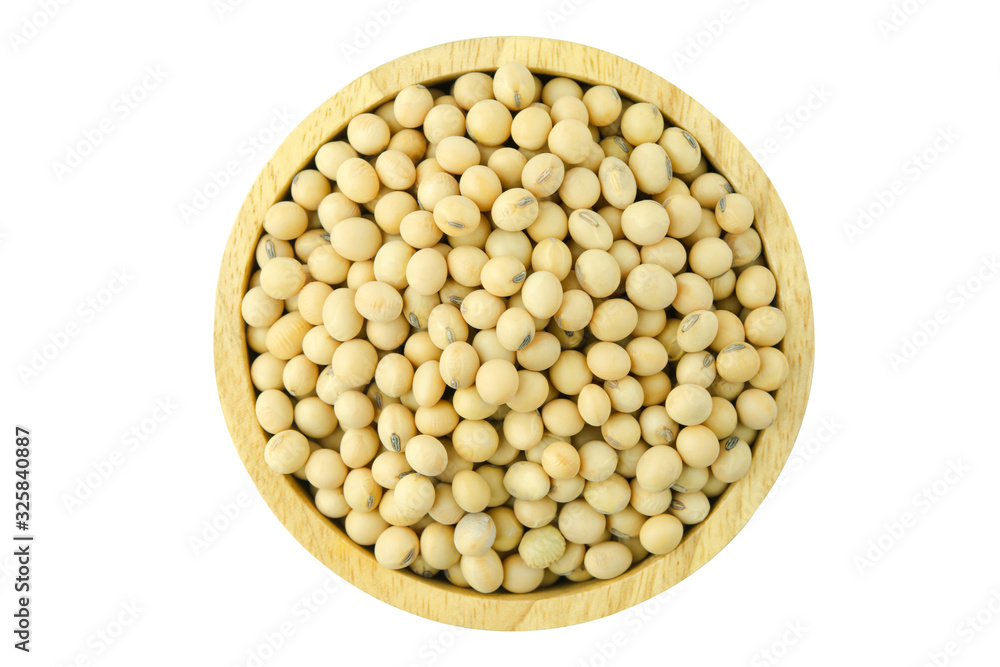 Soy beans in bowl wood top view isolated on white background with clipping path. Soy beans in bowl wood top view isolated on white background with clipping path.