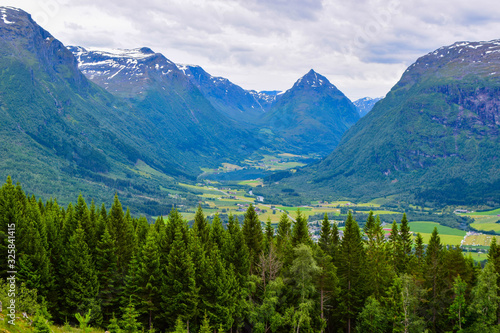 Mountain landscape in Stryn municipality, Vestland county. In these mountains are located glaciers of Jostedalsbreen National Park. Norway. photo