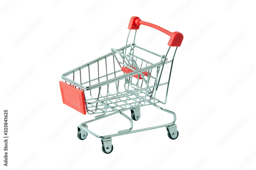 Shopping concept : Red shopping cart on white background with clipping path
