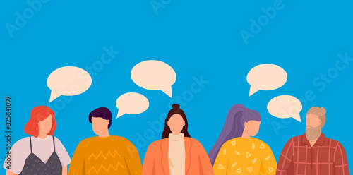 Group of people discuss social media news