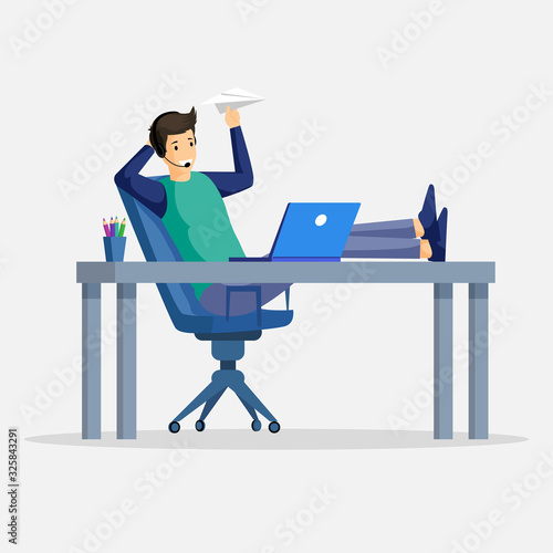 Man launching paper airplanes vector illustration. Freelance, technical support, outsourcing concept.