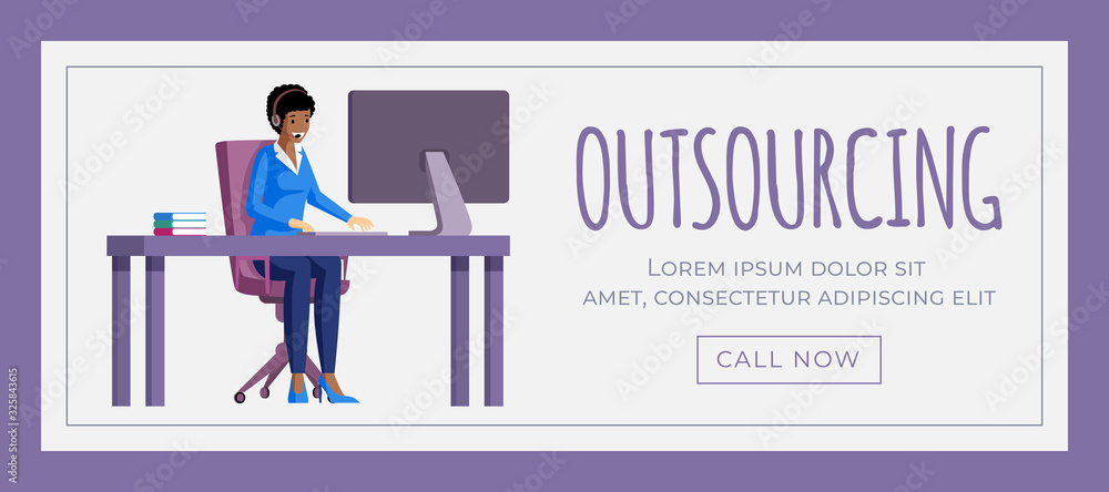 Outsourcing vector banner template. Distant work, virtual office, freelance poster design.