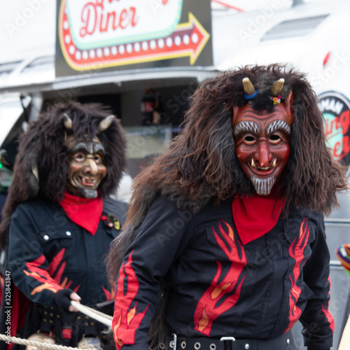 Closeup Portrait of a masked person on a carnival parade