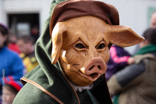 Closeup Portrait of a masked person on a carnival parade