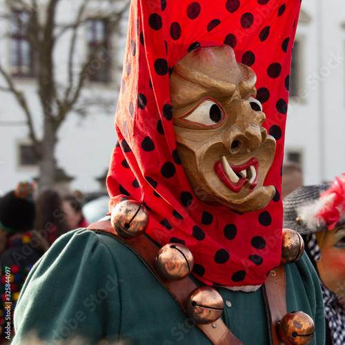 Closeup Portrait of a masked person on a carnival parade