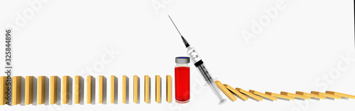 фотографія vaccination stop pollution from virus vaccine bottle and domino effect - 3d rend