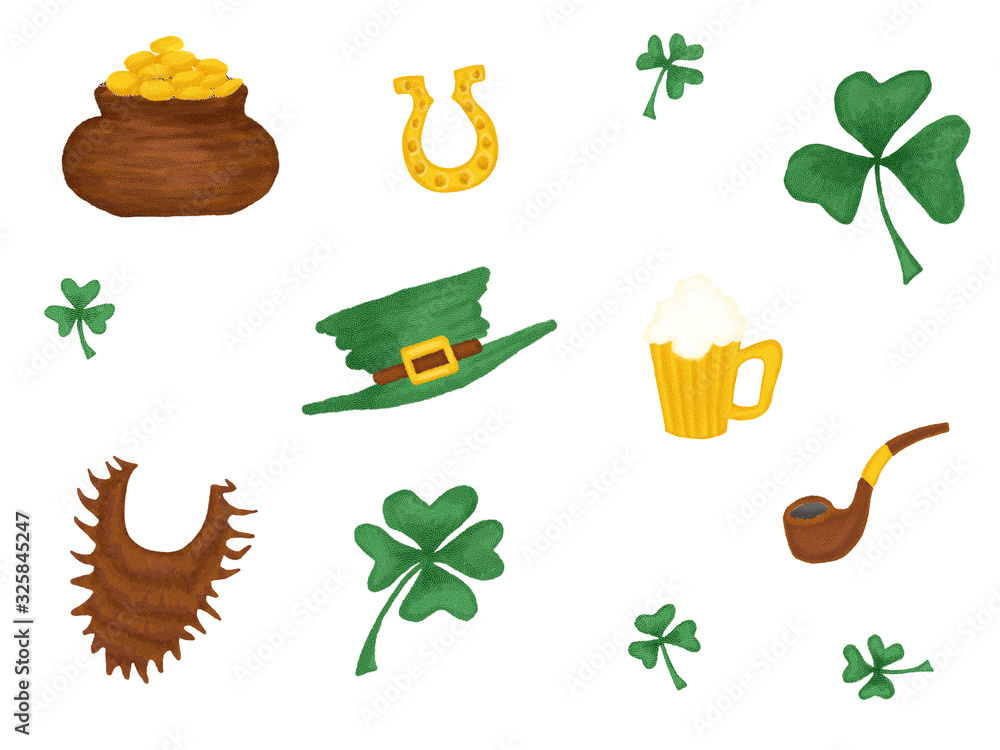 St Patrick's day, set of illustration for print, cards, stickers on white background St Patrick's day, set of illustration for print, cards, stickers on white background