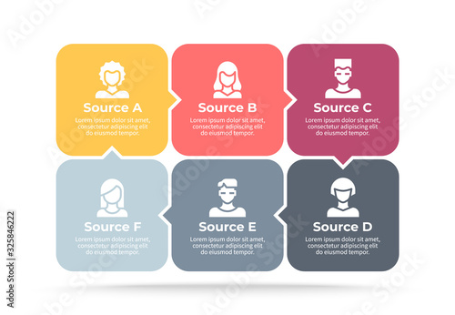 Business infographics. Chart with 6 parts, steps. Vector template.