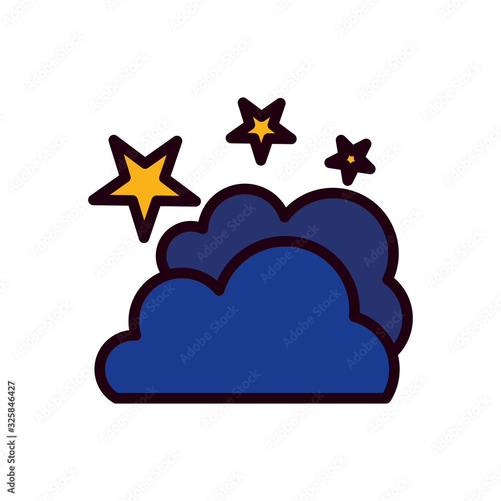 Isolated cloud and stars line and fill style icon vector design Isolated cloud and stars line and fill style icon vector design