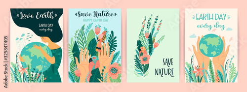Earth Day. Save Nature. Vector templates for card, poster, banner, flyer. © Nadia Grapes
