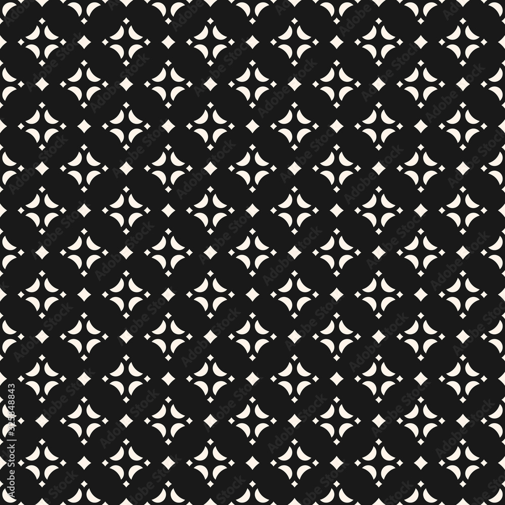 Vector ornamental seamless pattern with diamond shapes, stars. Abstract geometric texture in Asian style. Elegant black and white repeat background. Stylish dark design for decor, textile, covers
