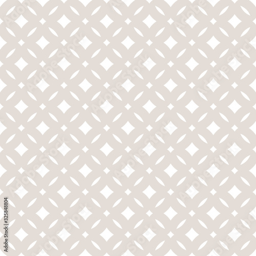 Subtle abstract seamless floral pattern. Vector beige and white pastel background. Simple geometric leaf texture. Delicate luxury graphic ornament with diamond shapes, grid. Repeat decorative design